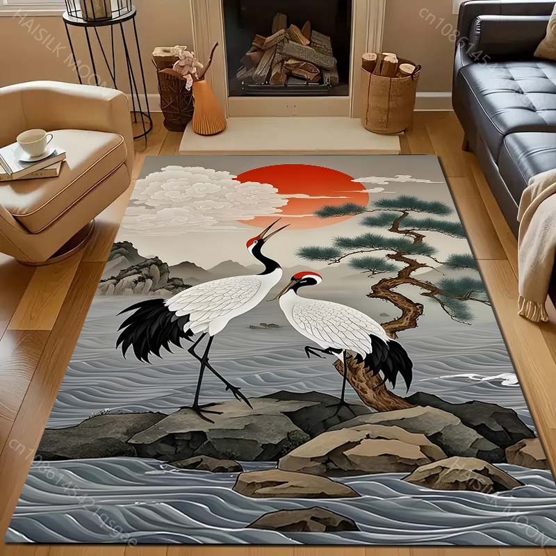 Japan Golden Heron Classical Painting Carpet for Living Room Bedroom Sofa Doormat Decor Sofa Table Area Rug Non-slip Floor Mat