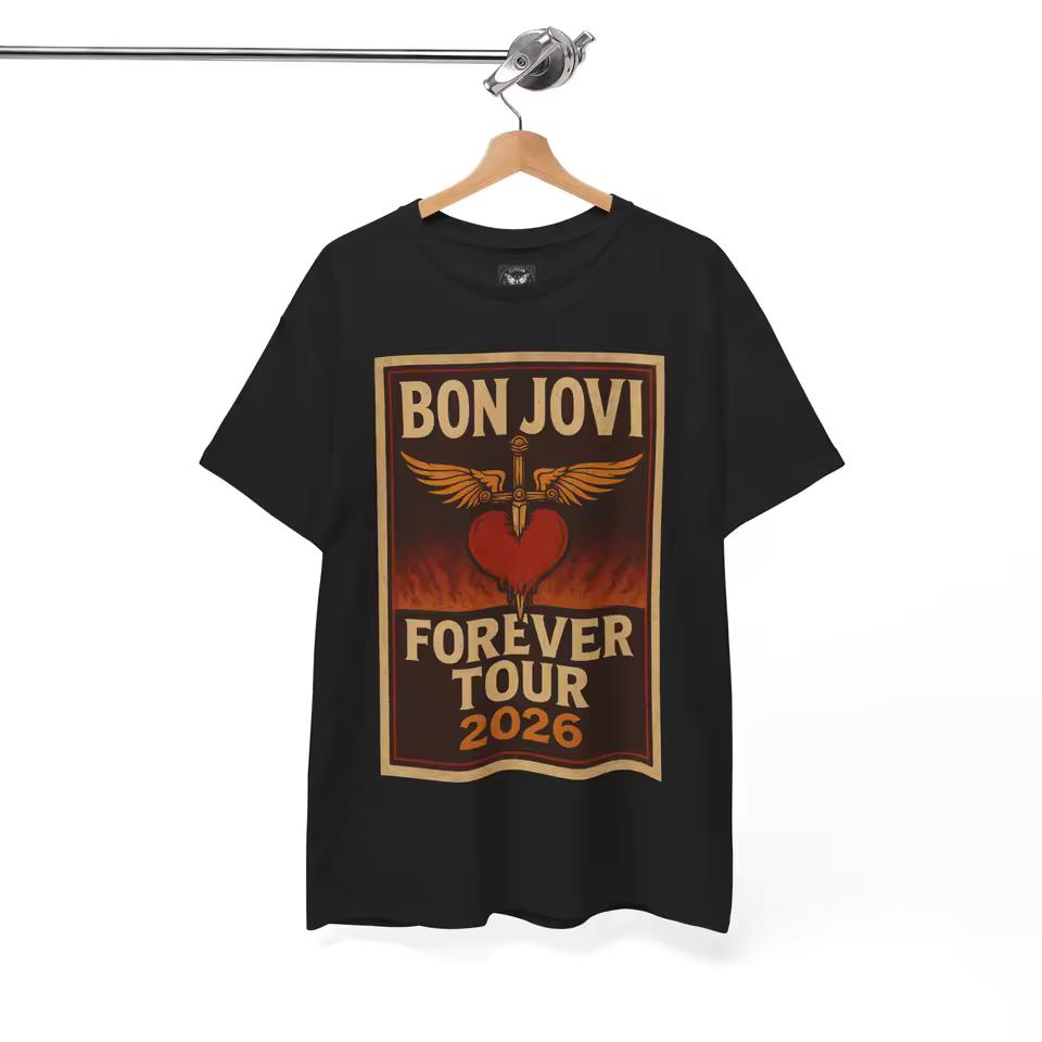 Bon Jovi Forever Tour 2026 T-Shirt Men Women Oversized Cotton Rock Band Graphic Tee Retro Heart Dagger Design Print Clothing Tee