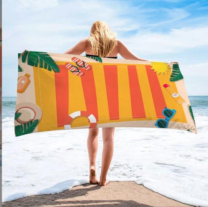 Vibrant Tropical Print Bath Towel - Soft Absorbent Towel for Family & Travel, Colorful Beach Design for Summer Fun