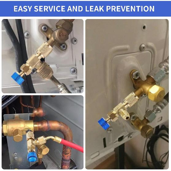2Pcs Refrigerant Charging Valve Set, 1/4" & 5/16" Safety Adapter Flow Control Ball Valve, Brass Low Loss HVAC Fittings for R12 R22 R410 Air