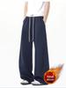 Men's Fleece-Lined Straight Leg Sweatpants - Solid Color, Loose Fit, Autumn/Winter Casual Style
