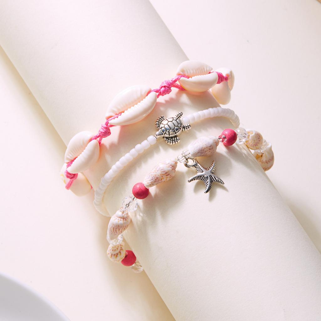 3 Pcs Bohemian Starfish Shell Anklets Set For Women Turtle Conch Rice Beads Foot Chain Bracelet On The Leg Barefoot Jewelry