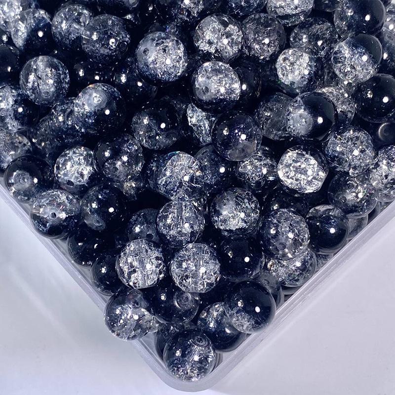 Black Series 10mm Ice-Cracked Glass Beads for DIY Jewelry Crafting