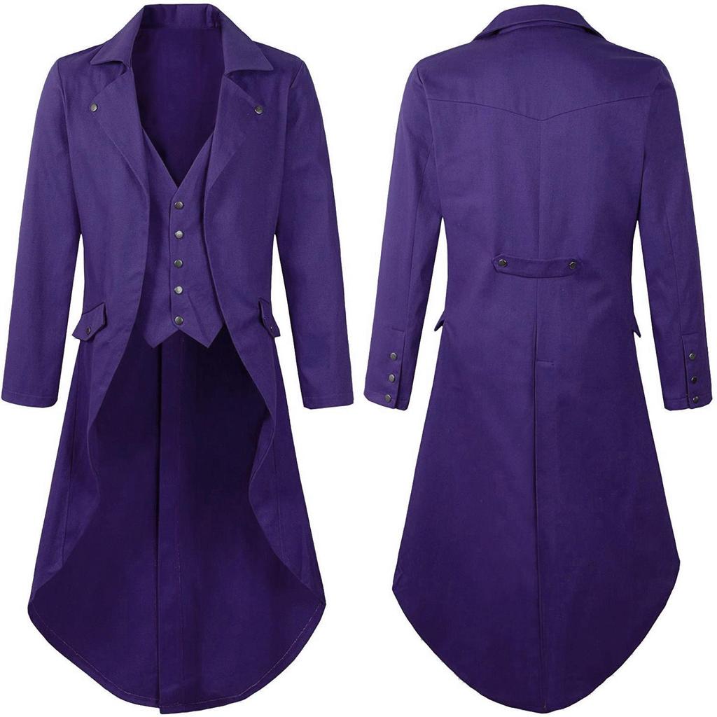 Medieval Retro Men's Swallowtail Mid-Length Coat Long Sleeve Formal Outerwear (2025)