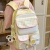 Schoolbag new plaid schoolbag female Japanese ins cute dopamine contrasting color backpack multi-compartment simple casual backpack