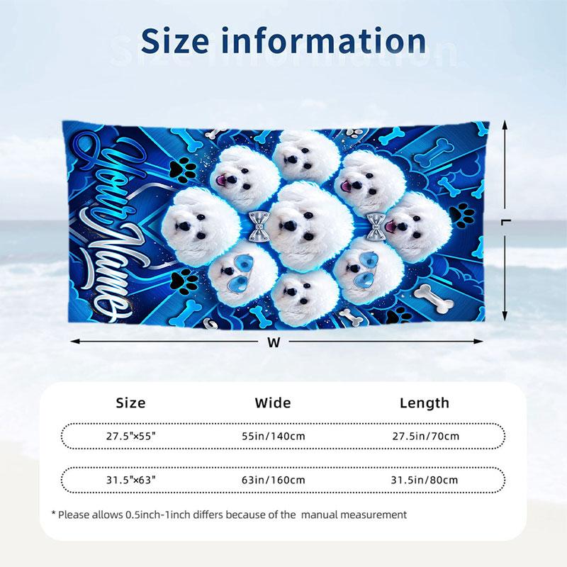 Dog Theme Beach Towel Personalized Custom Name & Text Soft Quick Dry Beach Towel for Swimming Travel