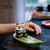 Incense Ash Catcher Fishing Panda Stick Holder, Leaf Boat Burner, Sticks Holder Tray for Yoga Meditation Spa Room Decoration Hand Painted