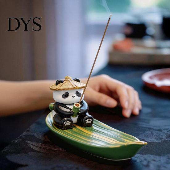 Incense Ash Catcher Fishing Panda Stick Holder, Leaf Boat Burner, Sticks Holder Tray for Yoga Meditation Spa Room Decoration Hand Painted
