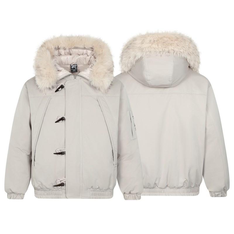 Unisex Oversized Hooded Parka With Faux Fur Collar Winter Thick Warm Cotton Padded Coat Streetwear Style