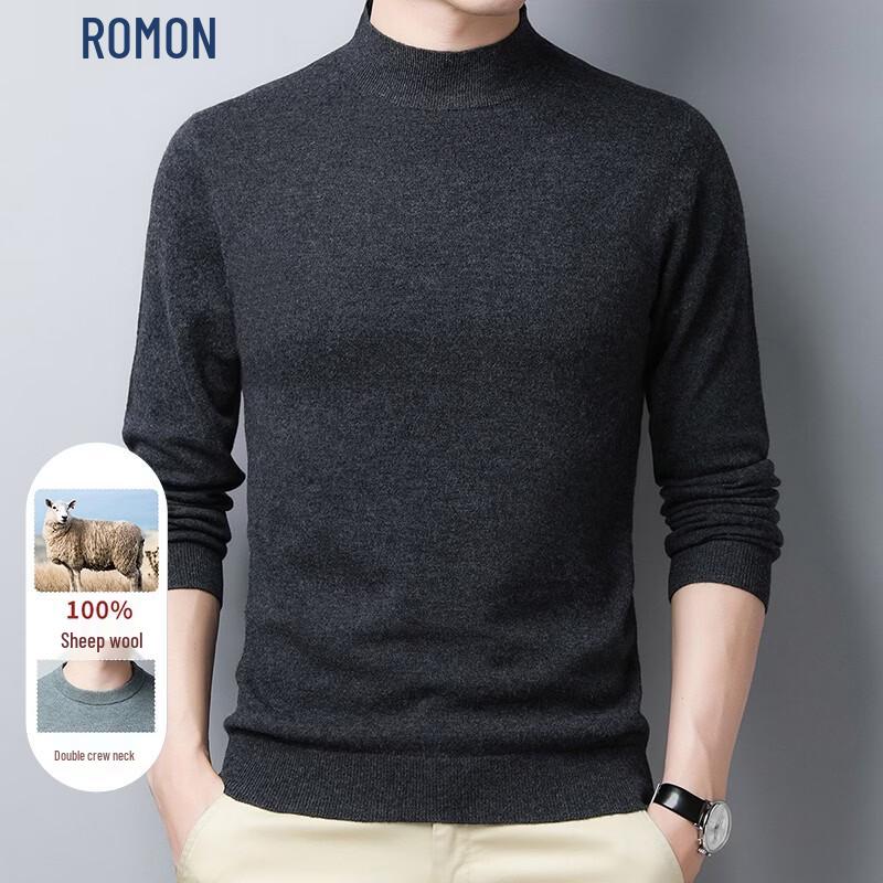 ROMON Men's Semi-High Collar Wool Sweater