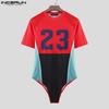 INCERUN Men's Short Sleeve Letter Print Fitted Leotard Jumpsuits Underwear One Piece Suit