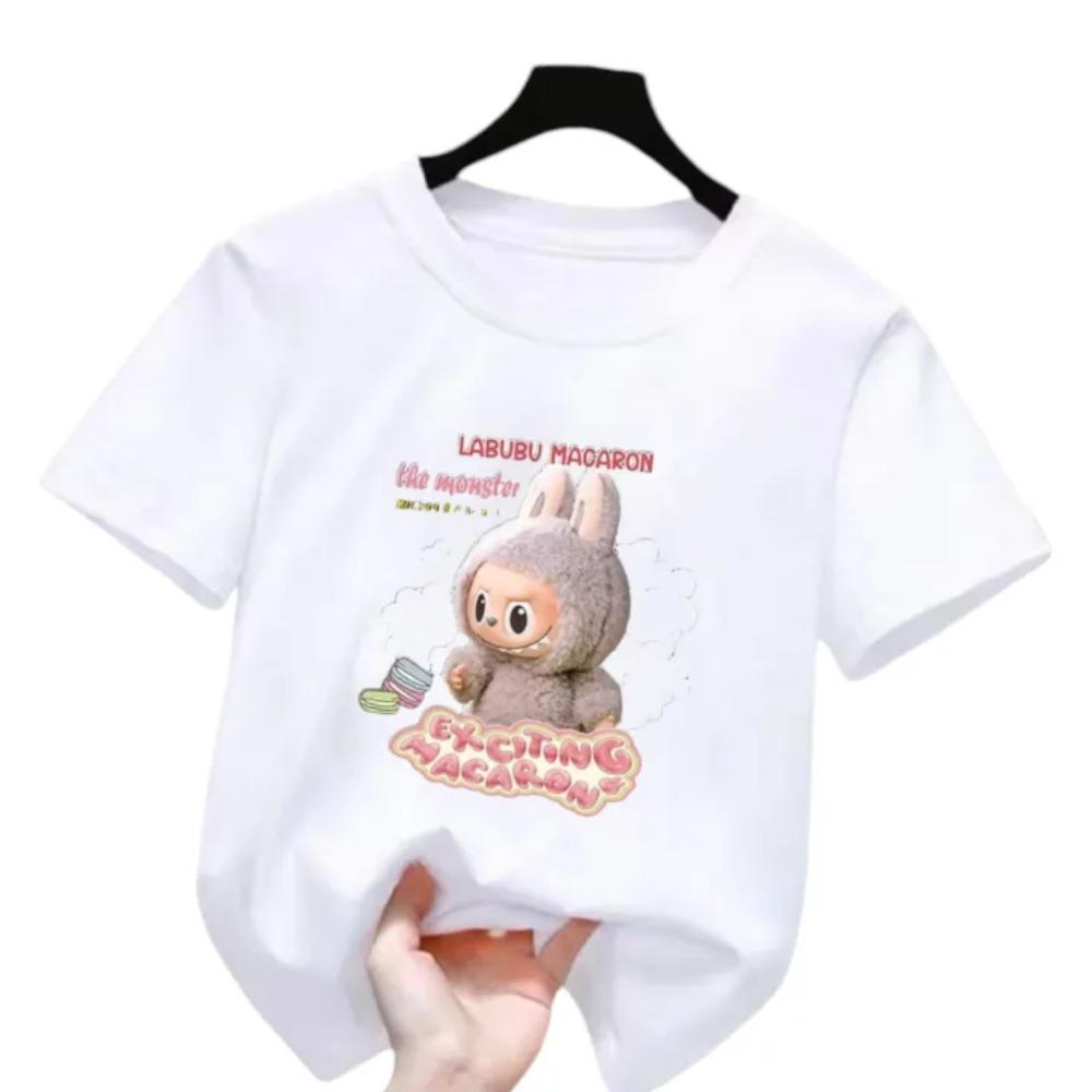 

Новая детская футболка Labubu LABUBU Уродливый и милый узор Девочка Круглый вырез Короткий рукав Повседневная Универсальная одежда 110