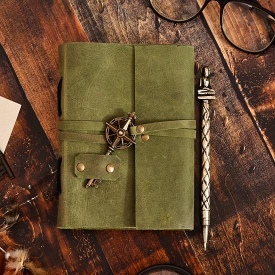 Premium Leather Diary With Metal Key Closure And Recycled Handmade Paper