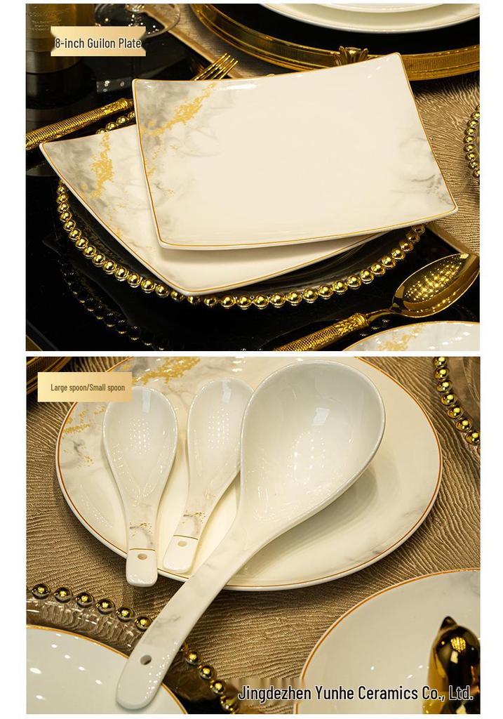 2024 New Luxury Glazed Ceramic Bowl and Plate Set with Chopsticks – High-Temperature Housewarming Gift
