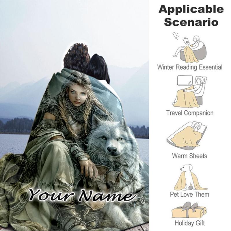 1PC Custom Name Wolf Companion Journey flannel blanket versatile,all-season throw suitable for the living room,bedroom,camping,travel,and gift