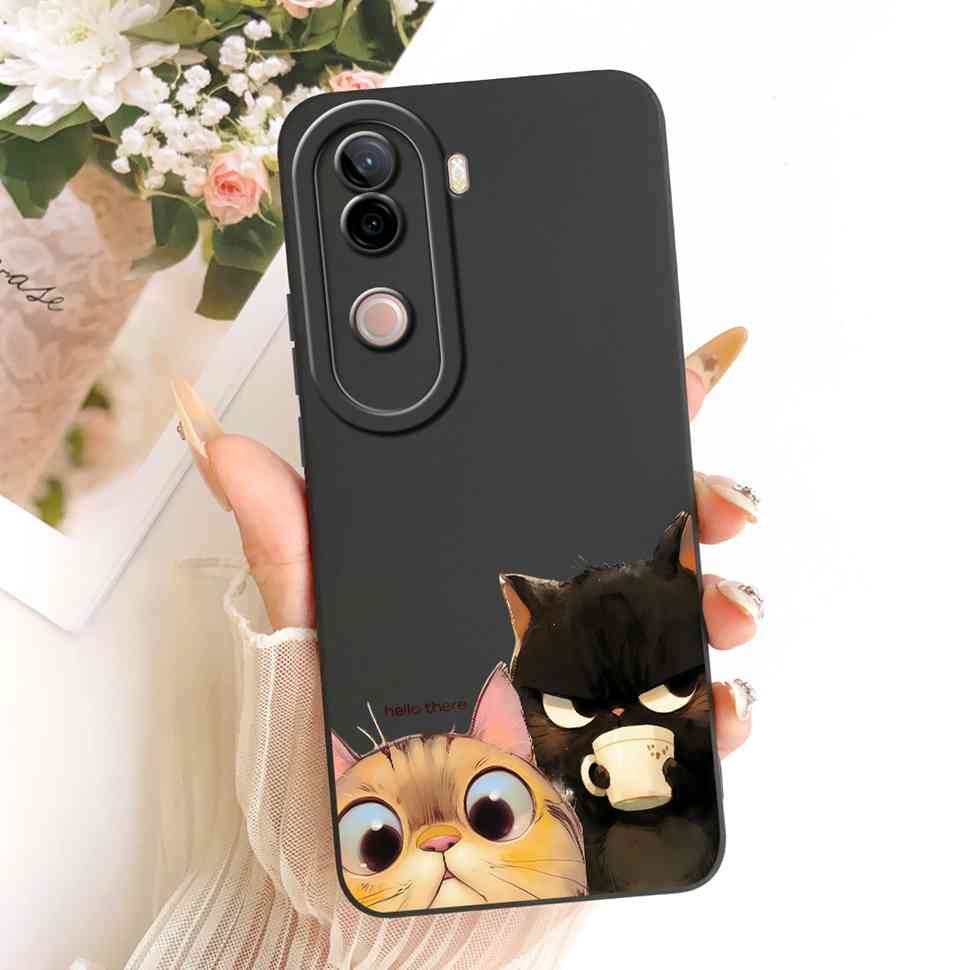 For vivo V40e 5G Case Cute Cat Cream Flower Silicone Back Cover For Vivo V 40e VIVO V40E 5G V2403 Phone Cases Bumper Fundas