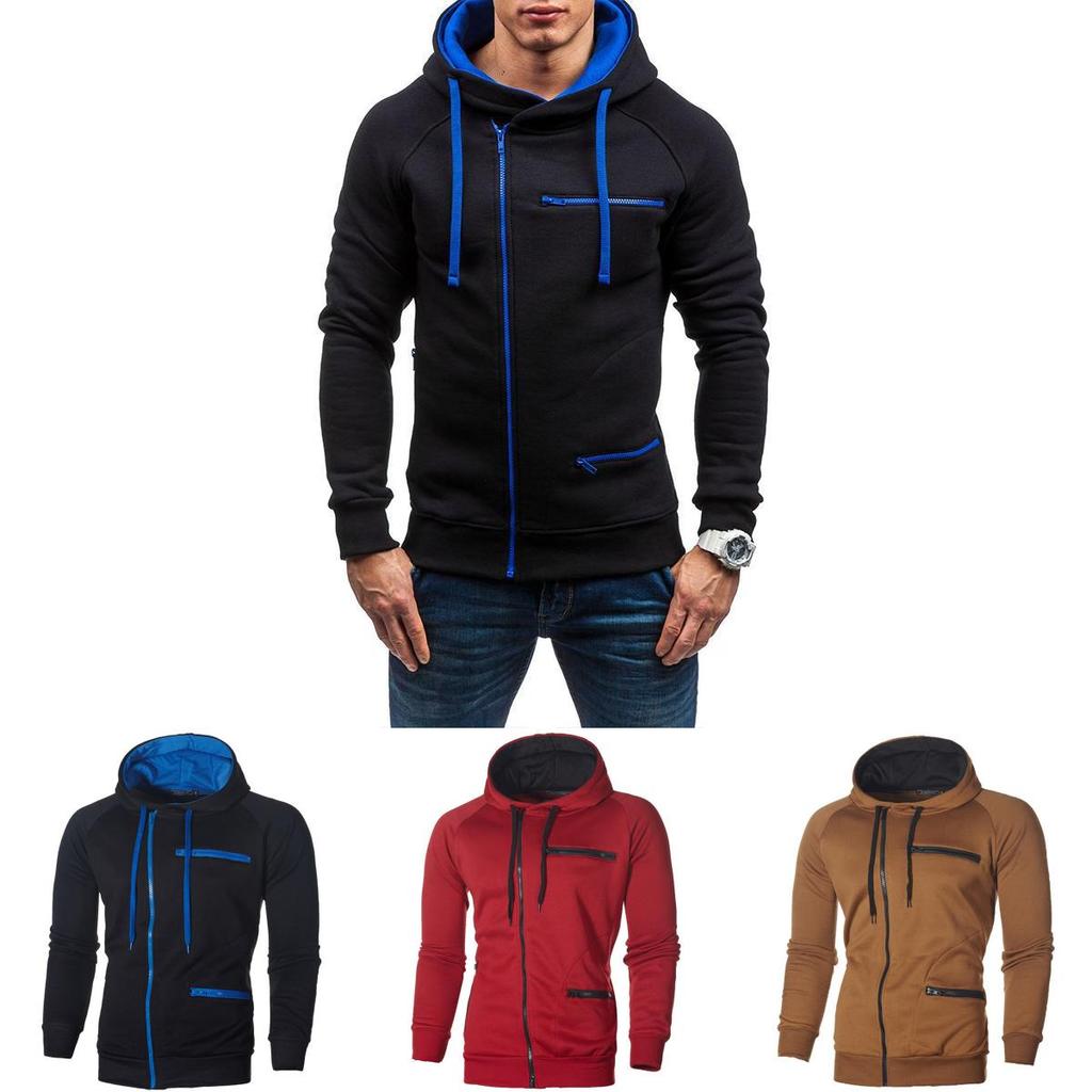 Cozy Men's Autumn Winter Hoodie Hooded Sweatshirt With Drawstring And Full-zip Closure