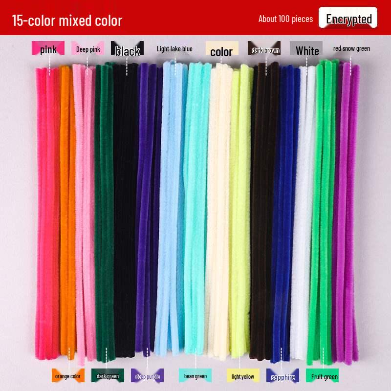 Encrypted Pipe Cleaners: Dense, Thickened 8mm White Strips with Mixed Colors for Handmade DIY Bouquets