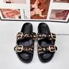 Fashion High Quality Leopard Metal Buckle Design Women Slippers Sexy Comfort Non Slip Slide Sandals Summer Platform Flip Flops Size 43