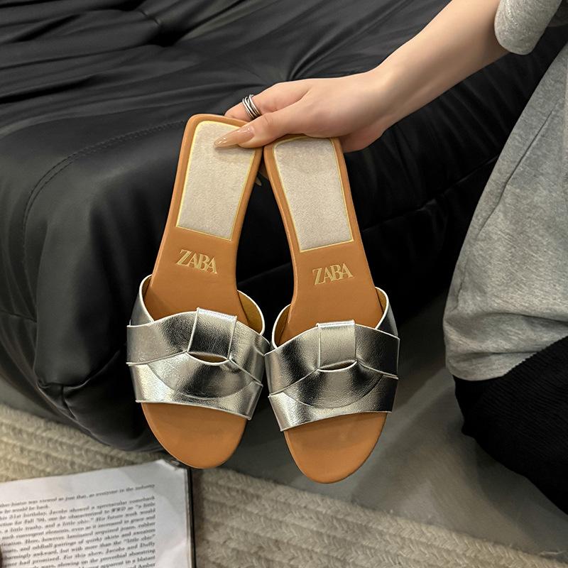 Plus-size summer new women's slippers cross-flat slippers simple slippers