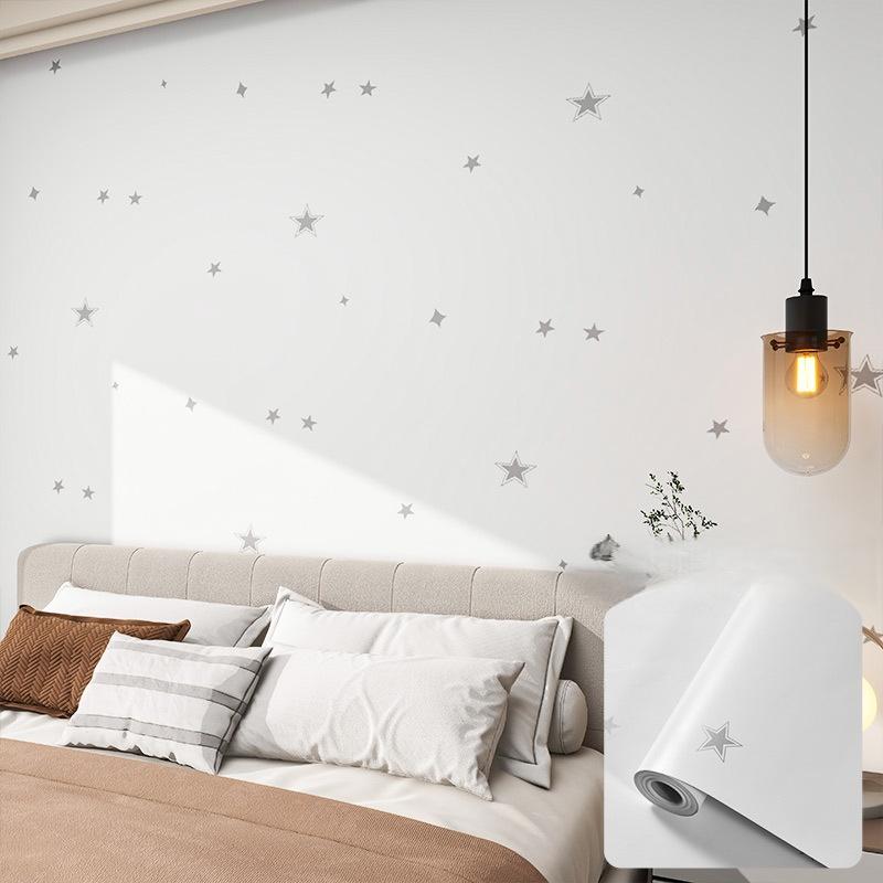

1pc 5m Bedroom Self-adhesive Wallpaper with Grid Star Pattern, Waterproof and Moisture-proof, Suitable for Dormitory Renovation 5mx40cm білий