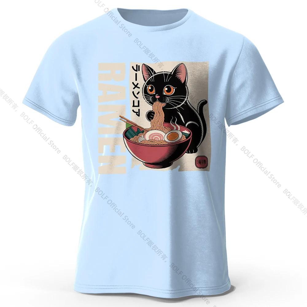 T-Shirt mit Ramen-Aufdruck für Herren, 100 % Baumwolle, übergroße japanische Grafik-T-Shirts für Damen, Sommer-Tops, Nudel-Streetwear
