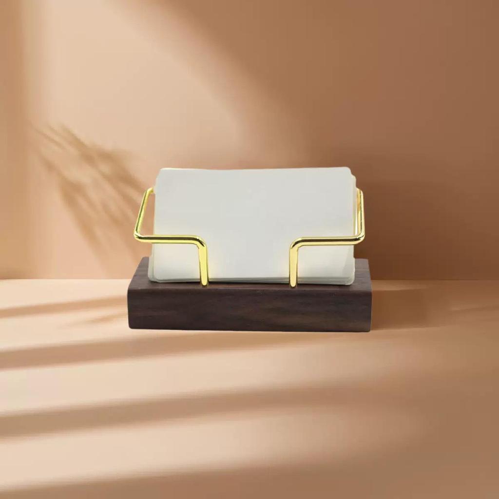 Walnut & Beech Wood Business Card Holder with Brass Accents