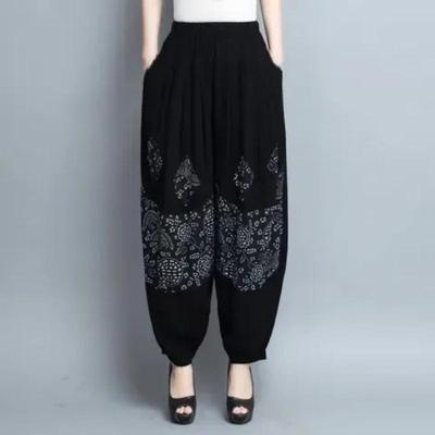 Pantaloni cu imprimeu etnic și model evazat pentru femei: Stil morcov de vară, mărime mare, larg, cu picior lat, subțietor