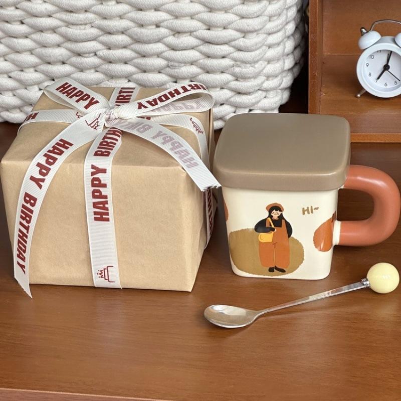 Cute retro boy and girl mugs, couple high-value ceramic drinking cups, birthday gifts for girlfriends