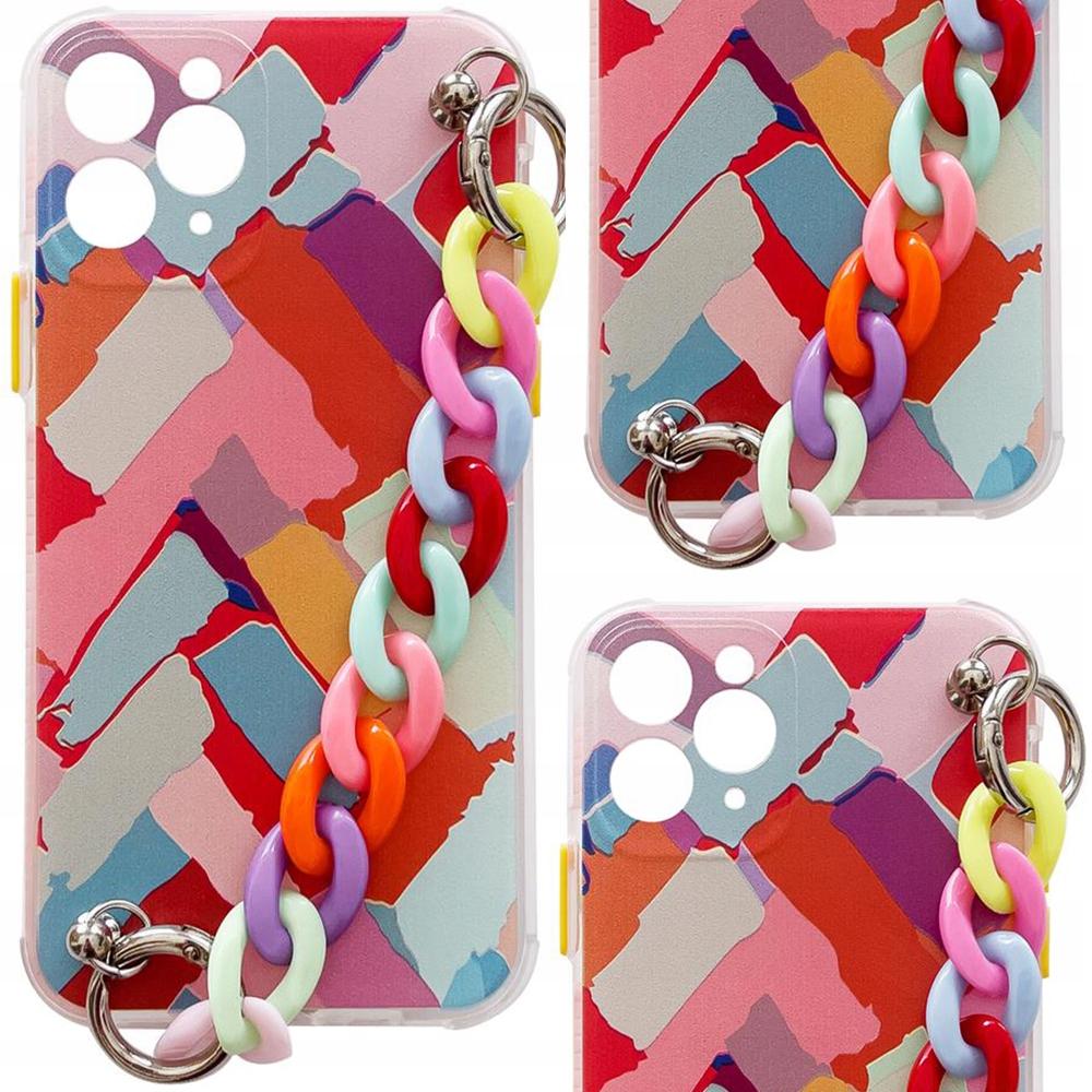 Color Chain Case Żelowe Elastyczne Etui Z Łańcuchem Łańcuszkiem Zawieszką Do Samsung Galaxy A42 5G Wielokolorowy (3)