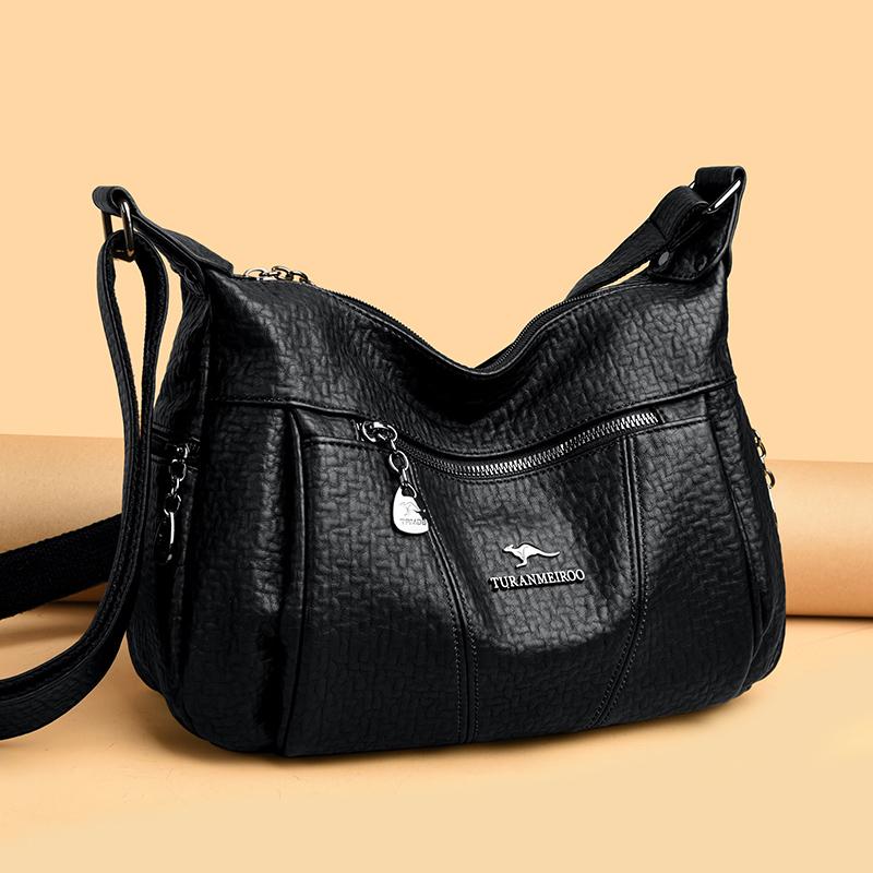Women's Shoulder Bag Leather Versatile Double Layer Large Capacity Simplicity Retro High Quality Luxury Female's Crossbody Bags