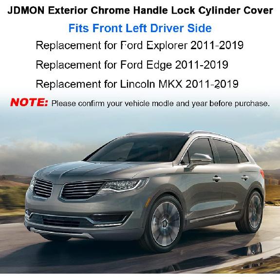 Chrome Door Handle Lock Cylinder Cap Driver Compatible with Ford Lincoln | Edge MKX Explorer 2011-2019 Handle Cover with Keyhole Replacement for