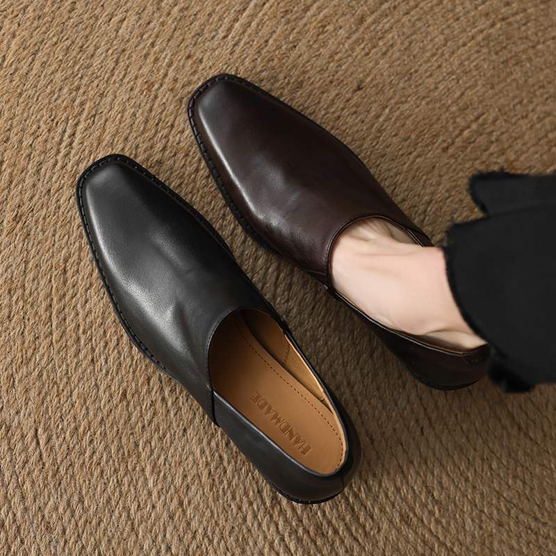 Krazing Pot Cow Skin Fashion Spring Autumn Thick High Heels Women Round Toe Office Lady Retro Fashion Pumps