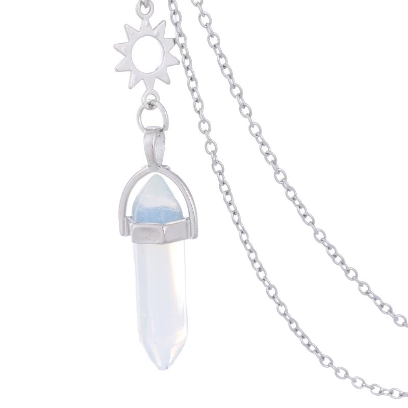 2PCS Natural Stone Hexagonal Column Crystal Pendant for Sun and Moon Charm Best Friends Jewelry Bullet Stone Women BFF G