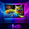 Psychedelic Cat Fluorescent Tapestry Outer Space UV BlackLight Tapestry, Wall Hanging For Living Room Bedroom Office Home Decor