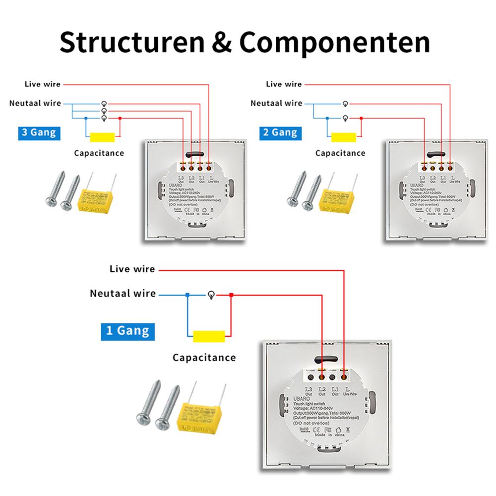 Szaoju EU Touch Switch AC100-240V Led Backlight Panel Tempered Crystal Glass Wall Light Sensory Switches 1/2/3 Gang