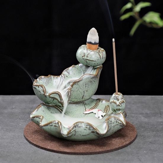 Rückfluss Räuchergefäß Entspannend Heilend Ruhige Emotion Glänzende Keramik Lotus/Berg/Fisch Design Räucherhalter Verzierungsartikel Haushaltsware