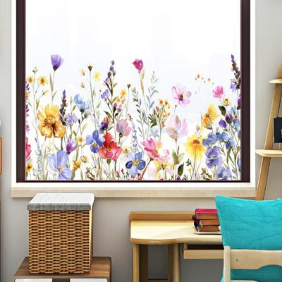Autocollant statique floral coloré double face imperméable pour fenêtre, porte, maison, bureau
