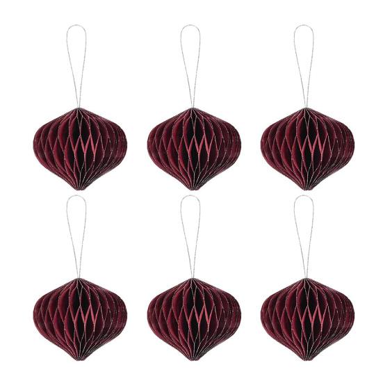 6 Pcs Honeycomb Christmas Ornaments 3D Mini Glitter Edge Paper Honeycomb Lantern Vintage Foldable Xmas Tree Hanging Decoration for Holiday Party
