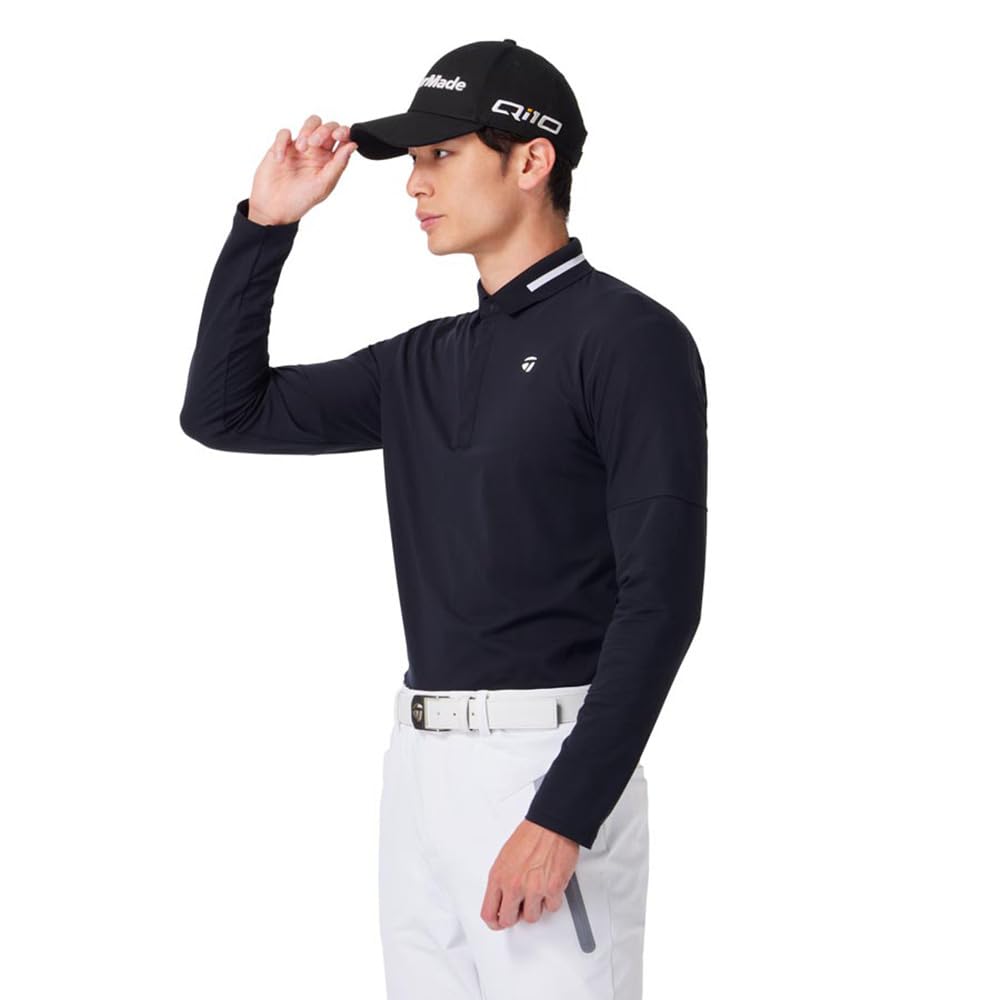 TaylorMade Tour TM Brushed Long Sleeve Polo, Black, Size M, Men's, 2024FW UN332