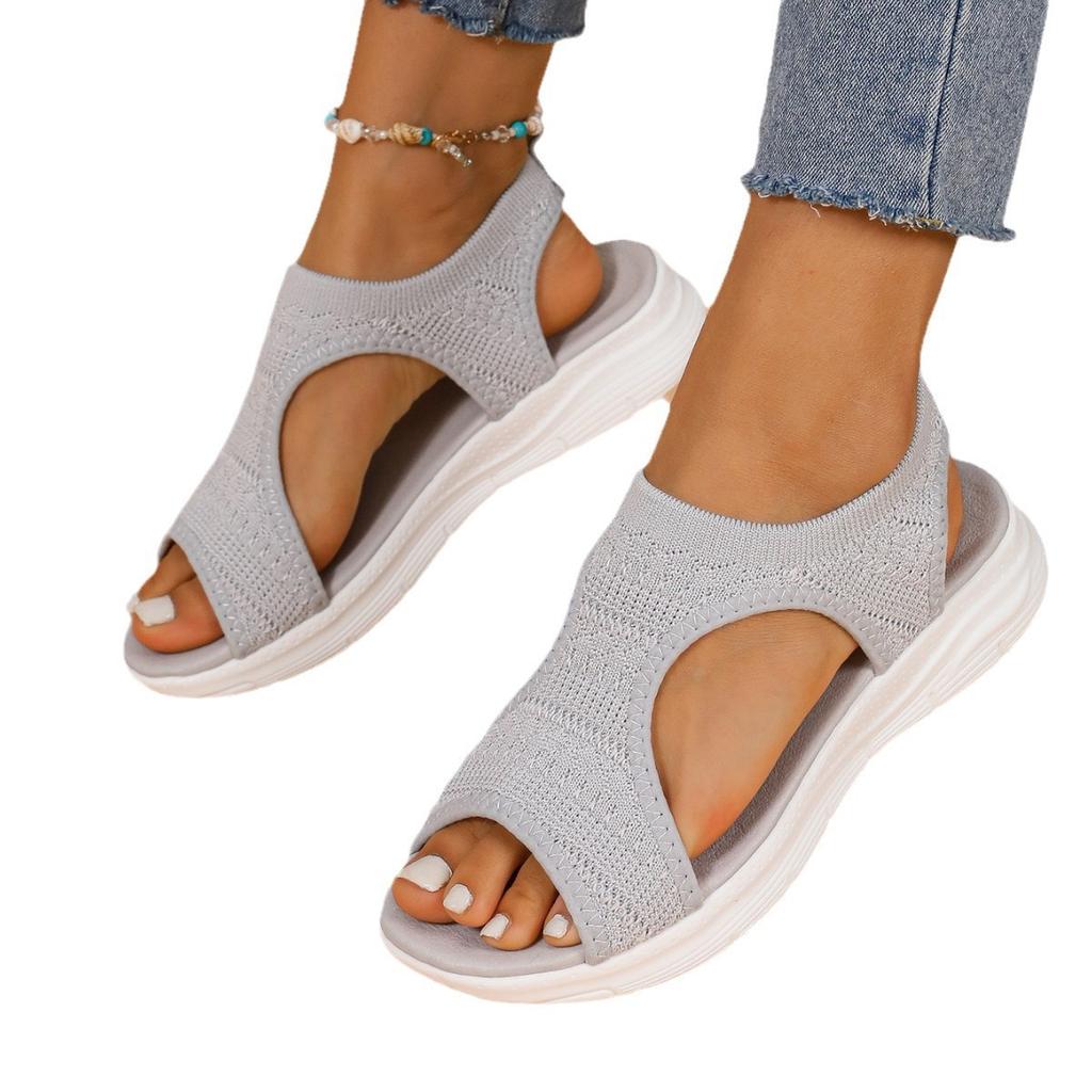 Large size thick-soled fish mouth sandals fly-woven mesh breathable one-pedal mesh casual sandals women's shoes