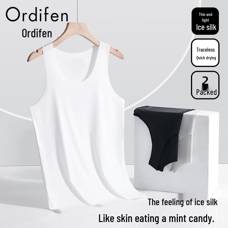 Oudifen Men s Ice Silk Seamless Vest 2-Pack L