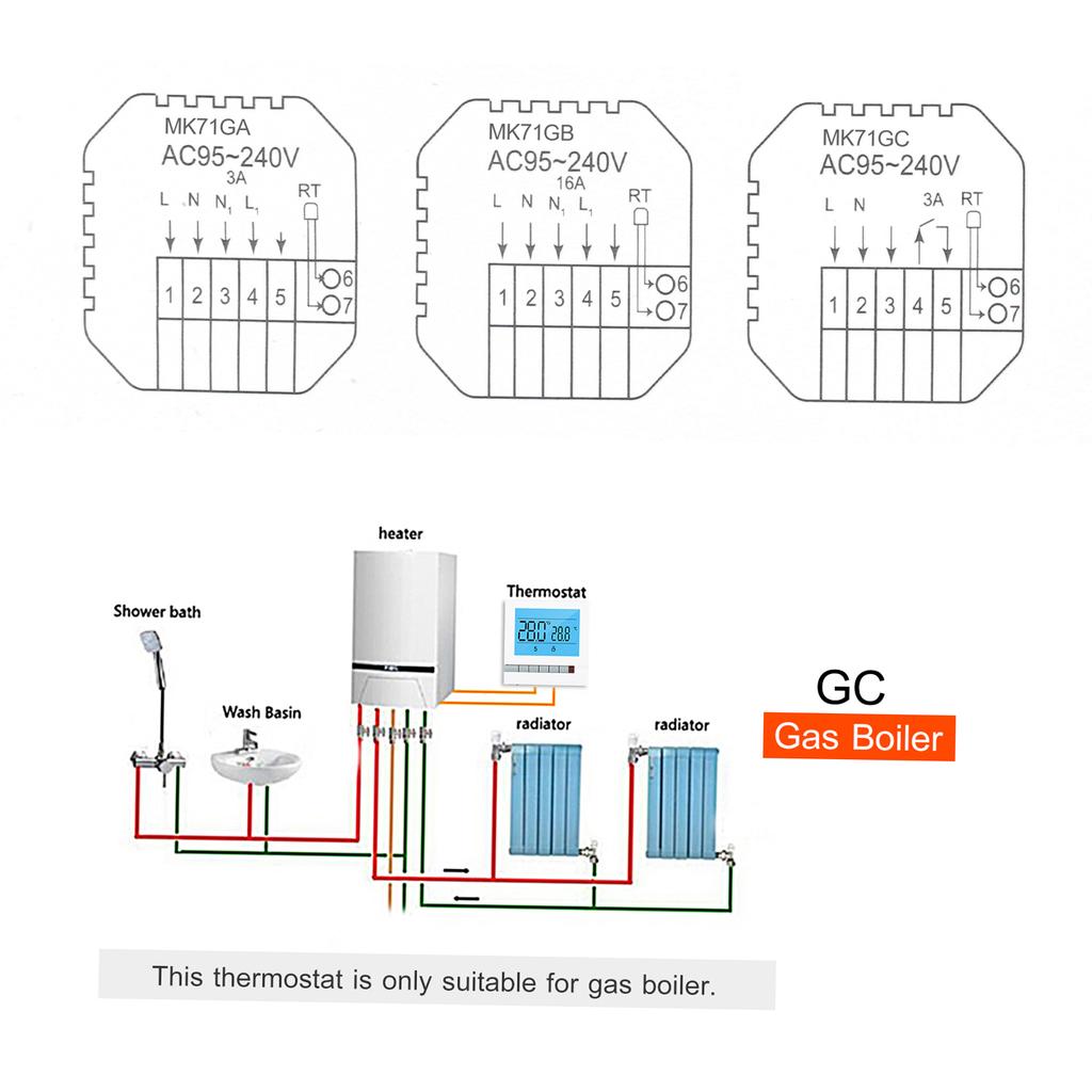 Programmable Smart Thermostat for Water Gas Boiler Heating Large LCD Screen with Backlight Digital Temprature
