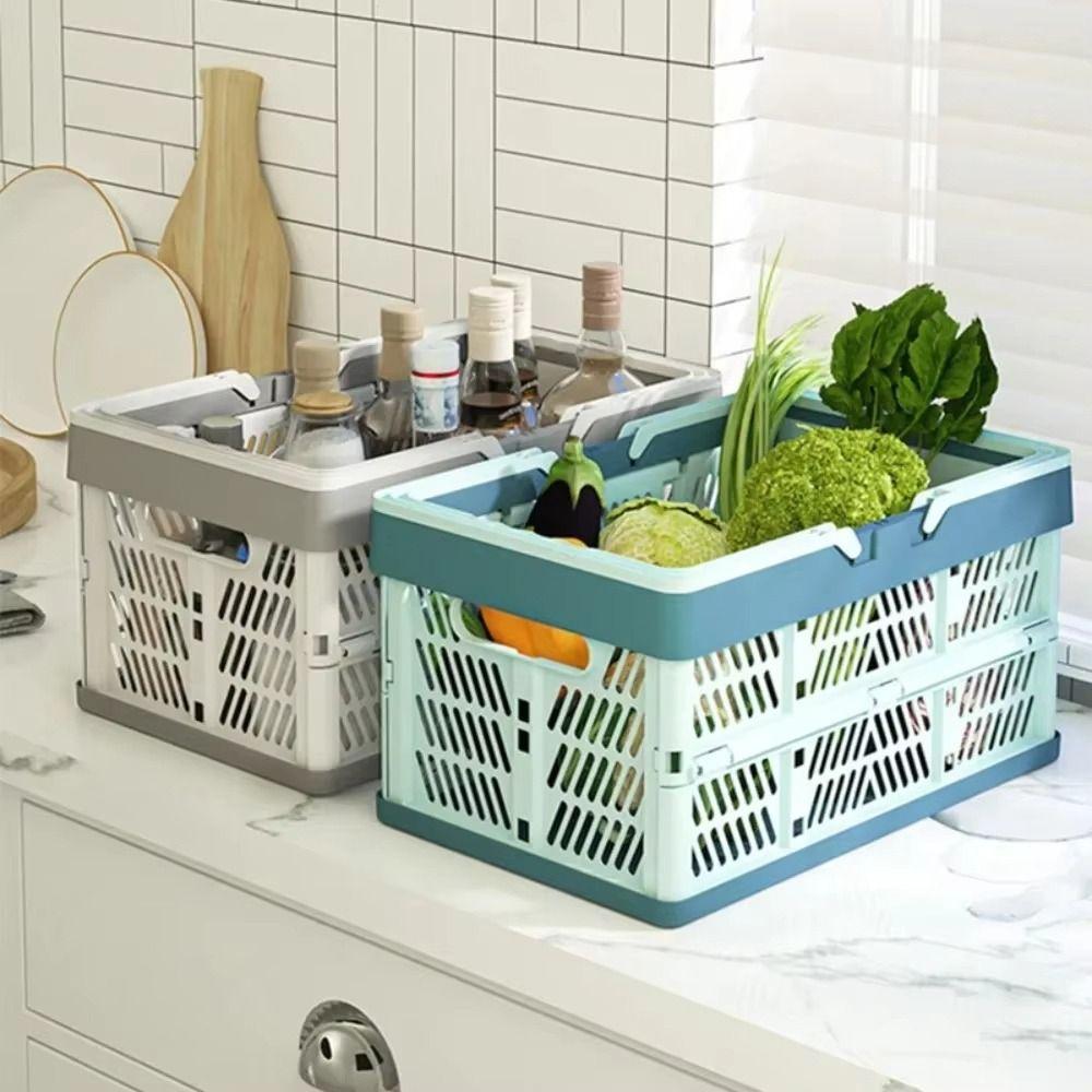 Plastic Folding Storage Basket with Handle Foldable Storage Box For Kitchen and Camping