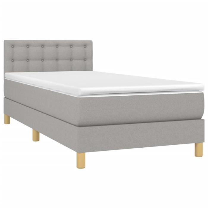 3140889 vidaXL Lit à sommier tapissier avec matelas Gris clair 80x200 cm Tissu