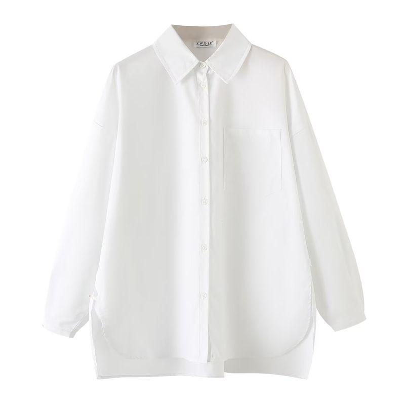 Zab Autumn New Women's Clothing Fashion Style French Style Design Slit Hemline At Hem Plus Size Long Sleeves Cotton Shirt
