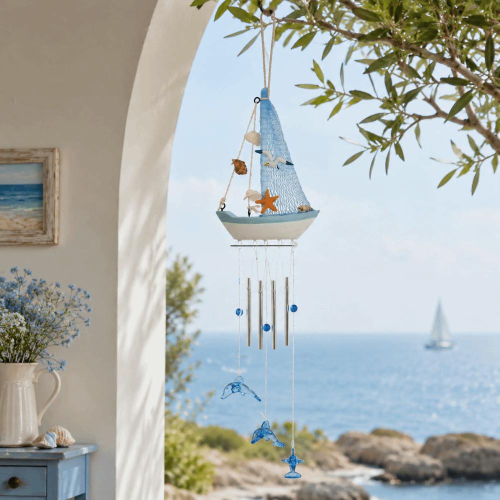 Shell Star Nautical Sailboat Wind Chime Tassel Hanging Ornaments Small Boats Models Home Decor