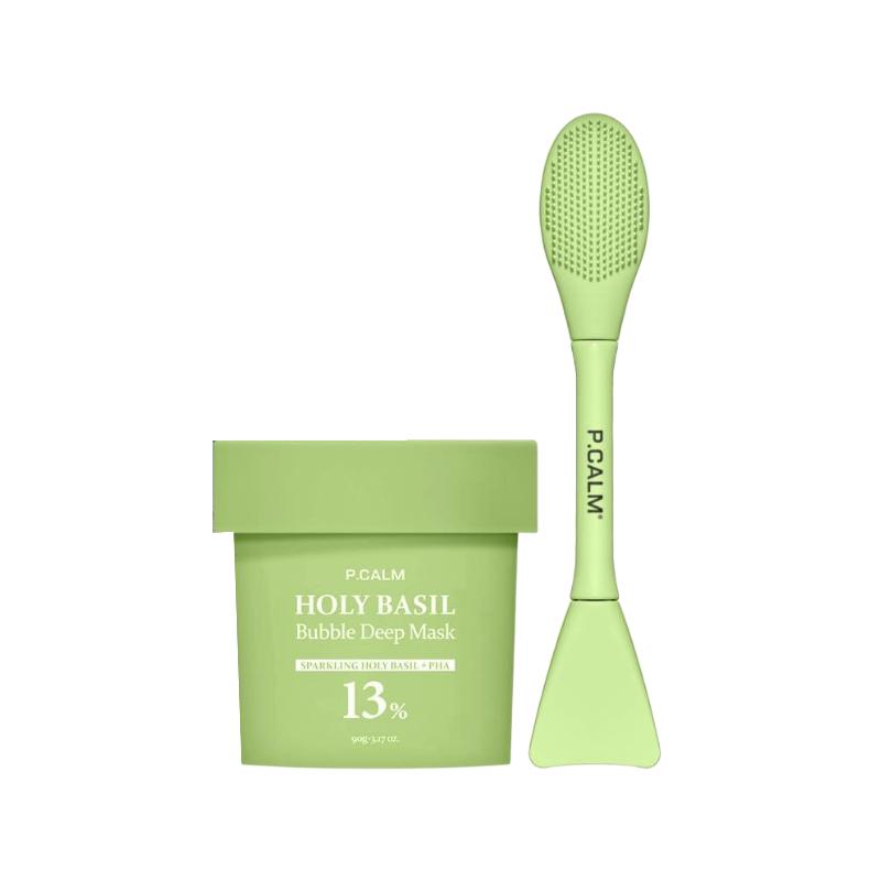 [P.CALM] Holy Basil Bubble Deep Mask (90g) + Dual Pore Brush Set - Advanced Micro-Oxygen Bubble Adsorption Matrix & Precision Cleansing Facial Duo