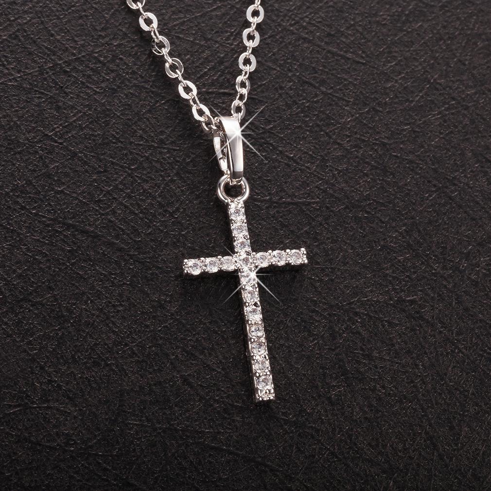 Korean Style Zircon Cross Pendant Choker Necklace for Women