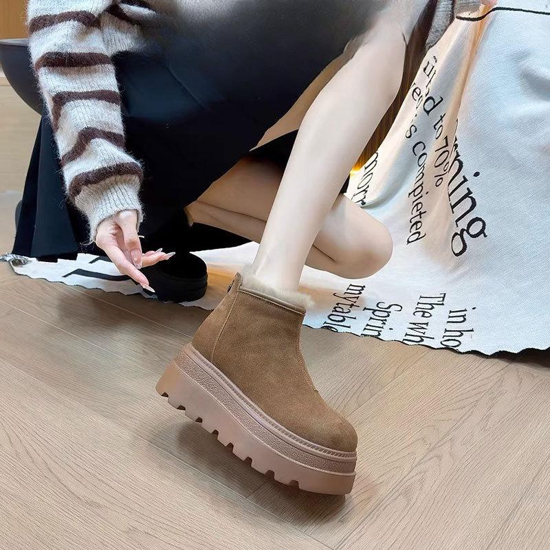 New Thick-soled Height-increasing Snow Boots for Women, Fleece and Thickened Short Boots and Cotton Shoes